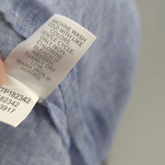 J.Jill 100% Linen Pintuck Tunic Top Button Front Roll-Tab Sleeve Blue Love Linen - Picture 11 of 15